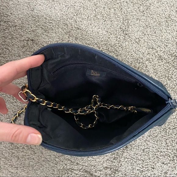 Vintage Navy Quilted Leather Gold Chain Strap Tassel Shoulder handbag crossbody - Picture 15 of 16